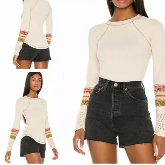 Free People IN THE MIX CUFF Thermal Top NWT - Picture 1 of 8